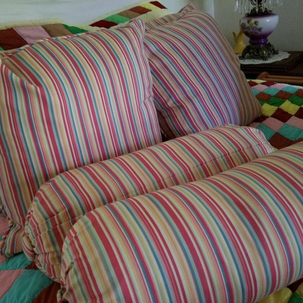 Hand made, feather and down, piped, square 18 x 18.  Bespoke.